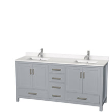 Load image into Gallery viewer, Wyndham Sheffield 72 Inch Double Bathroom Vanity in Gray, White Quartz Countertop, Undermount Square Sinks, No Mirror- Wyndham