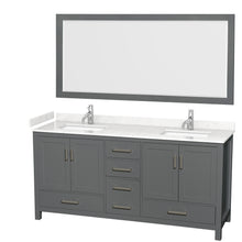 Load image into Gallery viewer, Wyndham Sheffield 72 Inch Double Bathroom Vanity in Dark Gray, Carrara Cultured Marble Countertop, Undermount Square Sinks, 70 Inch Mirror- Wyndham