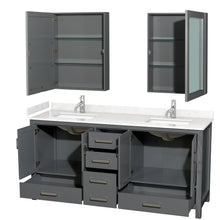 Load image into Gallery viewer, Wyndham Sheffield 72 Inch Double Bathroom Vanity in Dark Gray, Carrara Cultured Marble Countertop, Undermount Square Sinks, Medicine Cabinets- Wyndham