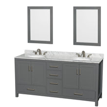 Load image into Gallery viewer, Wyndham Sheffield 72 Inch Double Bathroom Vanity in Dark Gray, White Carrara Marble Countertop, Undermount Oval Sinks, and 24 Inch Mirrors- Wyndham