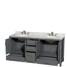 Load image into Gallery viewer, Wyndham Sheffield 72 Inch Double Bathroom Vanity in Dark Gray, White Carrara Marble Countertop, Undermount Oval Sinks, and No Mirror- Wyndham