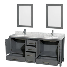 Load image into Gallery viewer, Wyndham Sheffield 72 Inch Double Bathroom Vanity in Dark Gray, White Carrara Marble Countertop, Undermount Square Sinks, and 24 Inch Mirrors- Wyndham