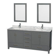 Load image into Gallery viewer, Wyndham Sheffield 72 Inch Double Bathroom Vanity in Dark Gray, White Carrara Marble Countertop, Undermount Square Sinks, and 24 Inch Mirrors- Wyndham
