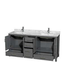Load image into Gallery viewer, Wyndham Sheffield 72 Inch Double Bathroom Vanity in Dark Gray, White Carrara Marble Countertop, Undermount Square Sinks, and No Mirror- Wyndham