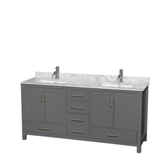 Load image into Gallery viewer, Wyndham Sheffield 72 Inch Double Bathroom Vanity in Dark Gray, White Carrara Marble Countertop, Undermount Square Sinks, and No Mirror- Wyndham