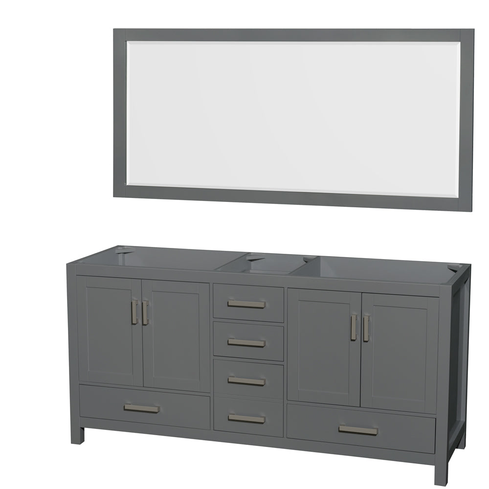 Wyndham Sheffield 72 Inch Double Bathroom Vanity in Dark Gray, No Countertop, No Sink, and 70 Inch Mirror- Wyndham