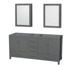 Load image into Gallery viewer, Wyndham Sheffield 72 Inch Double Bathroom Vanity in Dark Gray, No Countertop, No Sink, and Medicine Cabinets- Wyndham