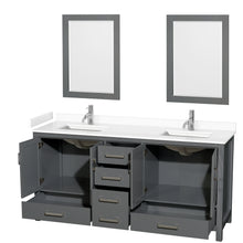 Load image into Gallery viewer, Wyndham Sheffield 72 Inch Double Bathroom Vanity in Dark Gray, White Cultured Marble Countertop, Undermount Square Sinks, 24 Inch Mirrors- Wyndham