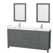 Load image into Gallery viewer, Wyndham Sheffield 72 Inch Double Bathroom Vanity in Dark Gray, White Cultured Marble Countertop, Undermount Square Sinks, 24 Inch Mirrors- Wyndham