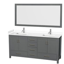 Load image into Gallery viewer, Wyndham Sheffield 72 Inch Double Bathroom Vanity in Dark Gray, White Cultured Marble Countertop, Undermount Square Sinks, 70 Inch Mirror- Wyndham