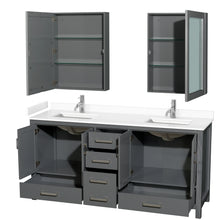 Load image into Gallery viewer, Wyndham Sheffield 72 Inch Double Bathroom Vanity in Dark Gray, White Cultured Marble Countertop, Undermount Square Sinks, Medicine Cabinets- Wyndham
