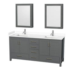 Load image into Gallery viewer, Wyndham Sheffield 72 Inch Double Bathroom Vanity in Dark Gray, White Cultured Marble Countertop, Undermount Square Sinks, Medicine Cabinets- Wyndham