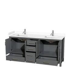 Load image into Gallery viewer, Wyndham Sheffield 72 Inch Double Bathroom Vanity in Dark Gray, White Cultured Marble Countertop, Undermount Square Sinks, No Mirror- Wyndham
