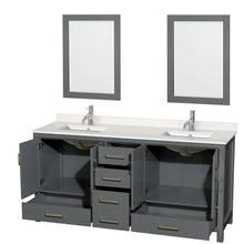 Load image into Gallery viewer, Wyndham Sheffield 72 Inch Double Bathroom Vanity in Dark Gray, White Quartz Countertop, Undermount Square Sinks, 24 Inch Mirrors- Wyndham