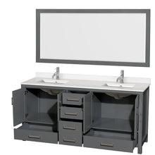 Load image into Gallery viewer, Wyndham Sheffield 72 Inch Double Bathroom Vanity in Dark Gray, White Quartz Countertop, Undermount Square Sinks, 70 Inch Mirror- Wyndham