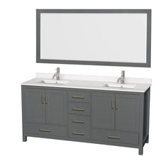 Load image into Gallery viewer, Wyndham Sheffield 72 Inch Double Bathroom Vanity in Dark Gray, White Quartz Countertop, Undermount Square Sinks, 70 Inch Mirror- Wyndham