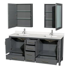 Load image into Gallery viewer, Wyndham Sheffield 72 Inch Double Bathroom Vanity in Dark Gray, White Quartz Countertop, Undermount Square Sinks, Medicine Cabinets- Wyndham