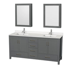Load image into Gallery viewer, Wyndham Sheffield 72 Inch Double Bathroom Vanity in Dark Gray, White Quartz Countertop, Undermount Square Sinks, Medicine Cabinets- Wyndham