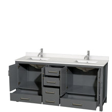 Load image into Gallery viewer, Wyndham Sheffield 72 Inch Double Bathroom Vanity in Dark Gray, White Quartz Countertop, Undermount Square Sinks, No Mirror- Wyndham