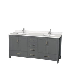 Load image into Gallery viewer, Wyndham Sheffield 72 Inch Double Bathroom Vanity in Dark Gray, White Quartz Countertop, Undermount Square Sinks, No Mirror- Wyndham