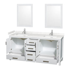 Load image into Gallery viewer, Wyndham Sheffield 72 Inch Double Bathroom Vanity in White, Carrara Cultured Marble Countertop, Undermount Square Sinks, 24 Inch Mirrors- Wyndham