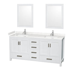 Load image into Gallery viewer, Wyndham Sheffield 72 Inch Double Bathroom Vanity in White, Carrara Cultured Marble Countertop, Undermount Square Sinks, 24 Inch Mirrors- Wyndham