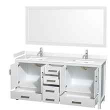 Load image into Gallery viewer, Wyndham Sheffield 72 Inch Double Bathroom Vanity in White, Carrara Cultured Marble Countertop, Undermount Square Sinks, 70 Inch Mirror- Wyndham