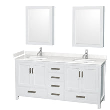Load image into Gallery viewer, Wyndham Sheffield 72 Inch Double Bathroom Vanity in White, Carrara Cultured Marble Countertop, Undermount Square Sinks, Medicine Cabinets- Wyndham