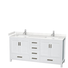 Load image into Gallery viewer, Wyndham Sheffield 72 Inch Double Bathroom Vanity in White, Carrara Cultured Marble Countertop, Undermount Square Sinks, No Mirror- Wyndham