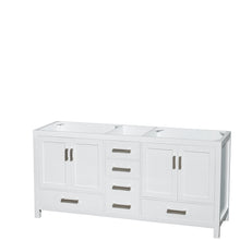 Load image into Gallery viewer, Wyndham Sheffield 72 Inch Double Bathroom Vanity in White, White Carrara Marble Countertop, Undermount Square Sinks, and Medicine Cabinets- Wyndham