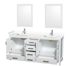 Load image into Gallery viewer, Wyndham Sheffield 72 Inch Double Bathroom Vanity in White, White Cultured Marble Countertop, Undermount Square Sinks, 24 Inch Mirrors- Wyndham