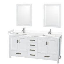 Load image into Gallery viewer, Wyndham Sheffield 72 Inch Double Bathroom Vanity in White, White Cultured Marble Countertop, Undermount Square Sinks, 24 Inch Mirrors- Wyndham