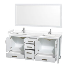 Load image into Gallery viewer, Wyndham Sheffield 72 Inch Double Bathroom Vanity in White, White Cultured Marble Countertop, Undermount Square Sinks, 70 Inch Mirror- Wyndham