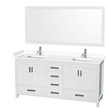 Load image into Gallery viewer, Wyndham Sheffield 72 Inch Double Bathroom Vanity in White, White Cultured Marble Countertop, Undermount Square Sinks, 70 Inch Mirror- Wyndham