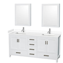 Load image into Gallery viewer, Wyndham Sheffield 72 Inch Double Bathroom Vanity in White, White Cultured Marble Countertop, Undermount Square Sinks, Medicine Cabinets- Wyndham