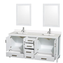 Load image into Gallery viewer, Wyndham Sheffield 72 Inch Double Bathroom Vanity in White, White Quartz Countertop, Undermount Square Sinks, 24 Inch Mirrors- Wyndham