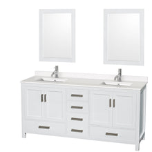 Load image into Gallery viewer, Wyndham Sheffield 72 Inch Double Bathroom Vanity in White, White Quartz Countertop, Undermount Square Sinks, 24 Inch Mirrors- Wyndham
