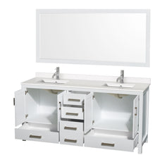 Load image into Gallery viewer, Wyndham Sheffield 72 Inch Double Bathroom Vanity in White, White Quartz Countertop, Undermount Square Sinks, 70 Inch Mirror- Wyndham