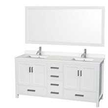 Load image into Gallery viewer, Wyndham Sheffield 72 Inch Double Bathroom Vanity in White, White Quartz Countertop, Undermount Square Sinks, 70 Inch Mirror- Wyndham