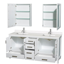Load image into Gallery viewer, Wyndham Sheffield 72 Inch Double Bathroom Vanity in White, White Quartz Countertop, Undermount Square Sinks, Medicine Cabinets- Wyndham