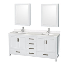 Load image into Gallery viewer, Wyndham Sheffield 72 Inch Double Bathroom Vanity in White, White Quartz Countertop, Undermount Square Sinks, Medicine Cabinets- Wyndham