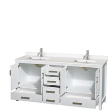 Load image into Gallery viewer, Wyndham Sheffield 72 Inch Double Bathroom Vanity in White, White Quartz Countertop, Undermount Square Sinks, No Mirror- Wyndham
