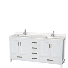 Load image into Gallery viewer, Wyndham Sheffield 72 Inch Double Bathroom Vanity in White, White Quartz Countertop, Undermount Square Sinks, No Mirror- Wyndham