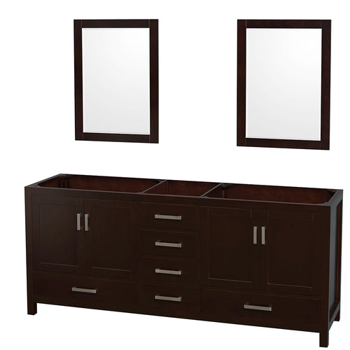 Wyndham Sheffield 80 Inch Double Bathroom Vanity in Espresso, No Countertop, No Sinks, and 24 Inch Mirrors- Wyndham