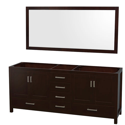 Wyndham Sheffield 80 Inch Double Bathroom Vanity in Espresso, No Countertop, No Sinks, and 70 Inch Mirror- Wyndham