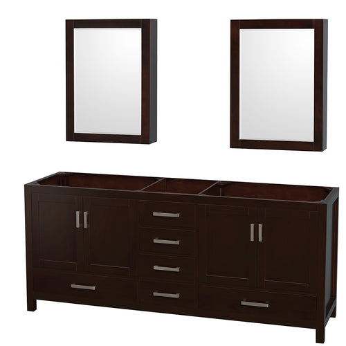 Wyndham Sheffield 80 Inch Double Bathroom Vanity in Espresso, No Countertop, No Sinks, and Medicine Cabinets- Wyndham