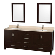 Load image into Gallery viewer, Wyndham Sheffield 80 Inch Double Bathroom Vanity in Espresso, Ivory Marble Countertop, Undermount Square Sinks, and 24 Inch Mirrors- Wyndham
