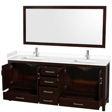 Load image into Gallery viewer, Wyndham Sheffield 80 Inch Double Bathroom Vanity in Espresso, White Cultured Marble Countertop, Undermount Square Sinks, 70 Inch Mirror- Wyndham