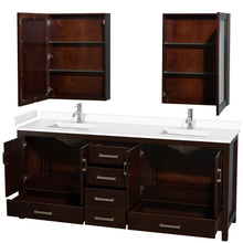 Load image into Gallery viewer, Wyndham Sheffield 80 Inch Double Bathroom Vanity in Espresso, White Cultured Marble Countertop, Undermount Square Sinks, Medicine Cabinets- Wyndham