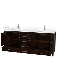 Load image into Gallery viewer, Wyndham Sheffield 80 Inch Double Bathroom Vanity in Espresso, White Cultured Marble Countertop, Undermount Square Sinks, No Mirror- Wyndham